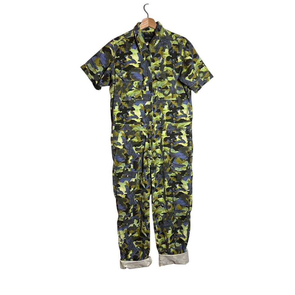 BP + Wildfang Short Sleeve Utility Jumpsuit Coveralls Camo Green Sz M Streetwear